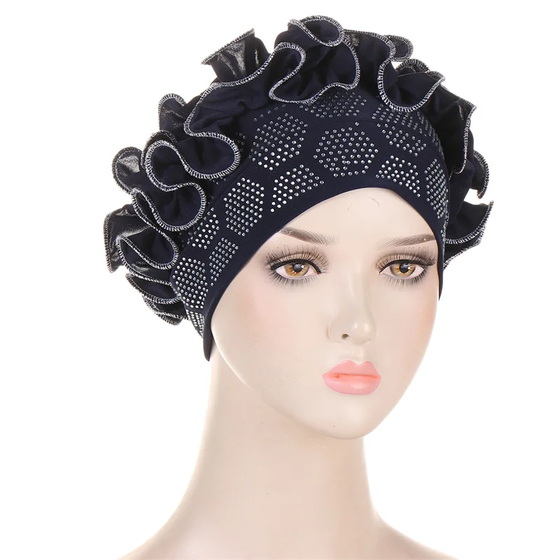 Soft Muslim Turban Hijab Caps Floral Chain Stitch Diamond Underscarf Modal Cotton Inner Cap Veil Head Wear Women\'s Bonnet Hats