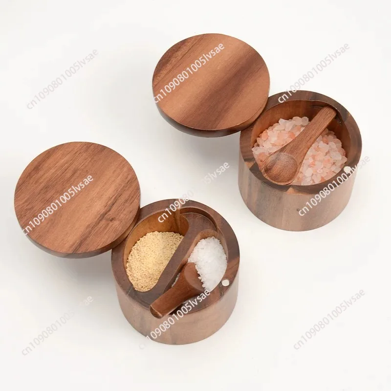 Acacia Wood Salt Jar, Solid Wood Seasoning Box, Wood Pepper Box, Kitchen Seasoning Bottle, Salt Box, Storage Seasoning Jar