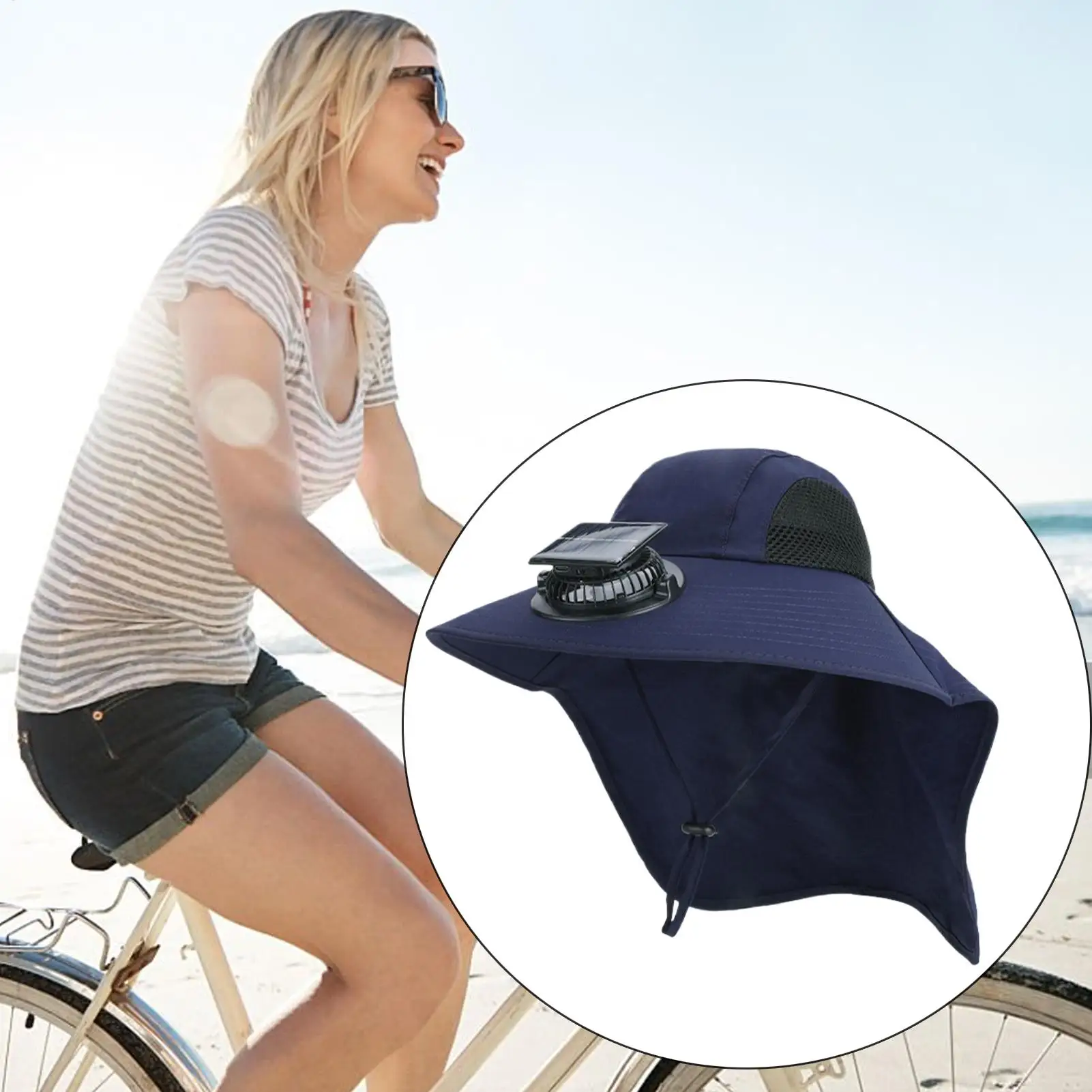 

2025 New Solar Fan Hat Wide Brim Beach Cap With Solar Fan Summer Shawl Neck Sun Hat For Urban Commuting Beach Cycling