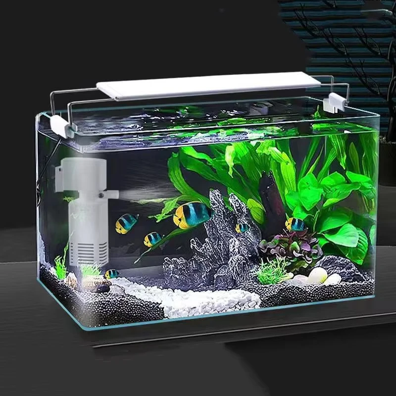 

Living Room Small Goldfish Tank Transparent Glass Fish Tank Aquarium With Oxygen Lighting
