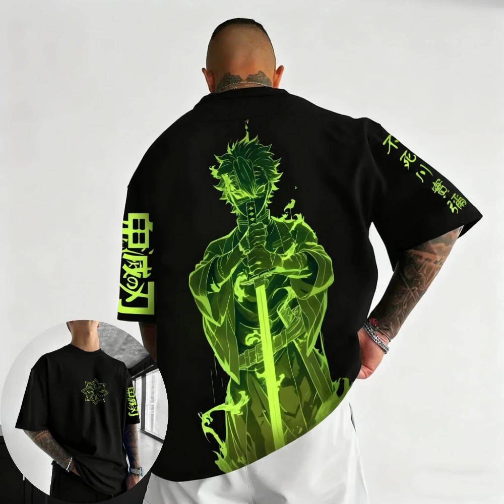 

Мужская и женская футболка Demon Slayer Sanemi Shinazugawa, новая летняя свободная футболка в стиле аниме, весенняя одежда для мальчиков с короткими рукавами для родителей и детей