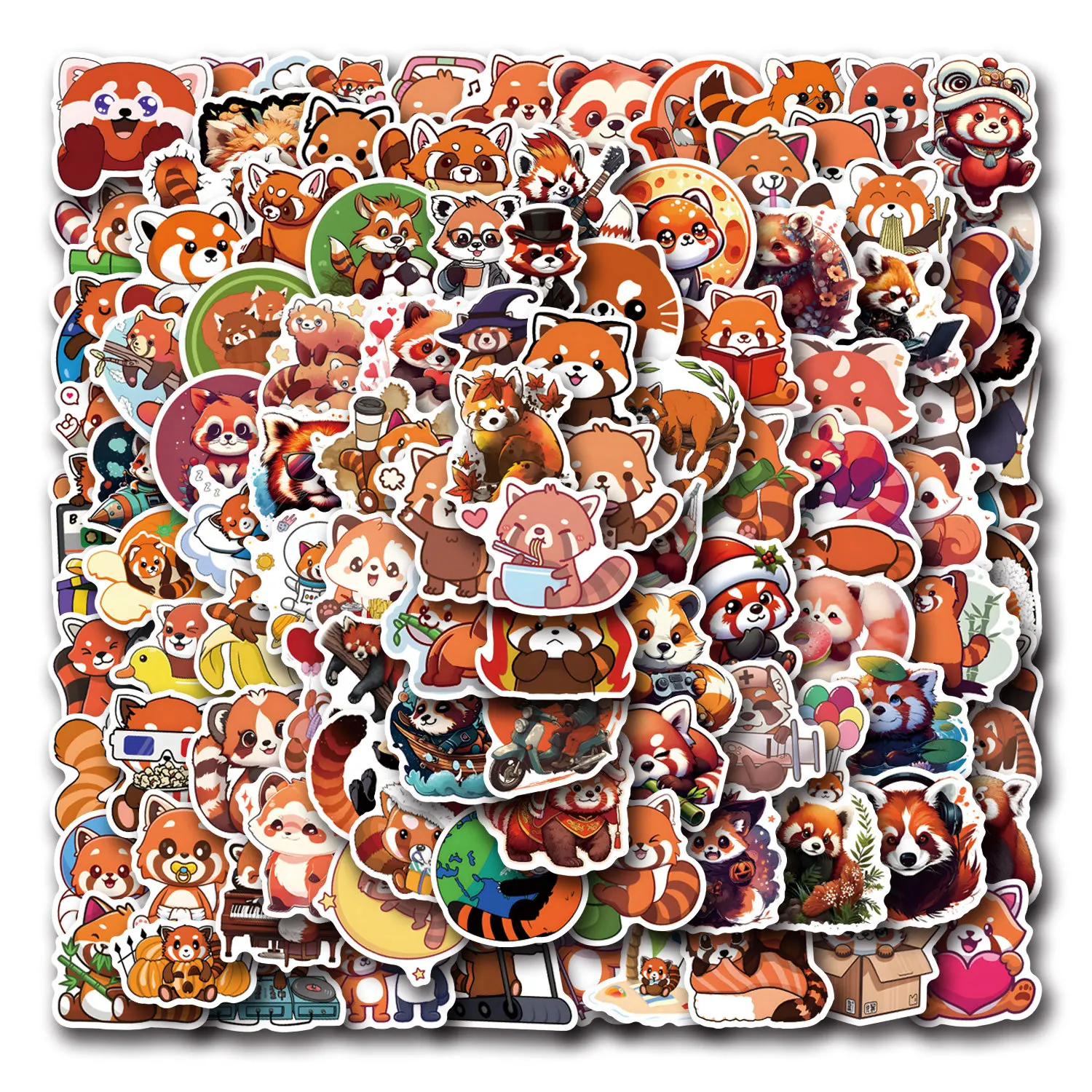 110 Stück Niedliche Rote Panda Graffiti-Aufkleber Kawaii Tier-Cartoon-Sticker DIY Gepäck Handy Gitarre Tasse Scrapbook Wasserfeste Aufkleber