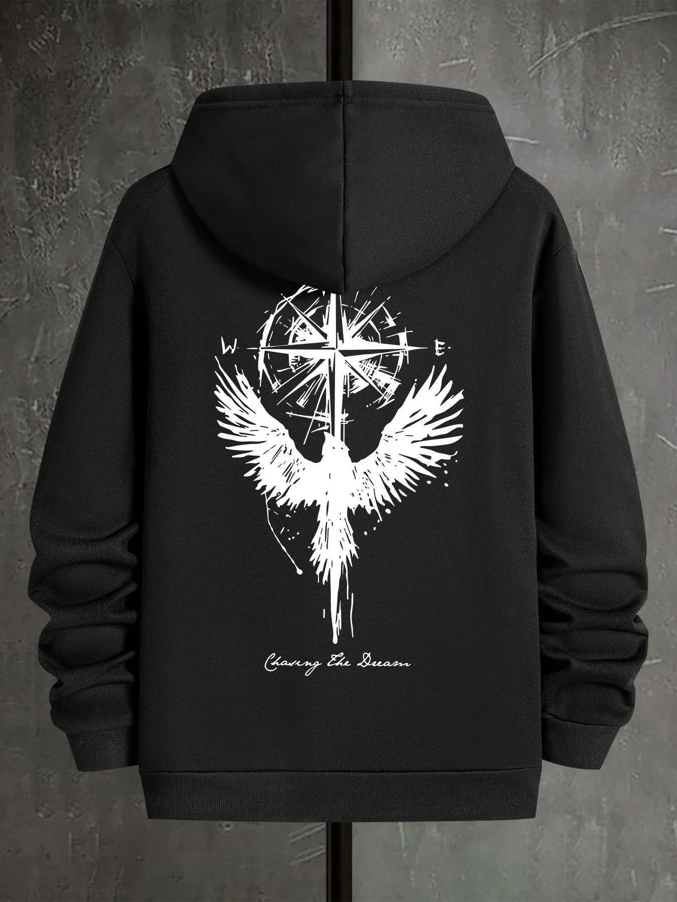 Men's Compass Eagle Print Hoodie Casual Loose Long Sleeve Pullover Sweatshirt Streetwear Harajuku Hooded Tops
