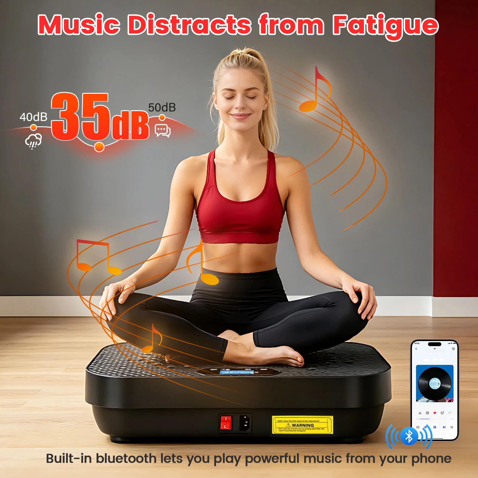 Vibration Plate Exercise Machine Portable Whole Body Workout Trainer 10 Auto 200 Manual Speed Settings with Wireless Remote and Bluetooth Music Function for Home Fitness Weight Loss Muscle Toning