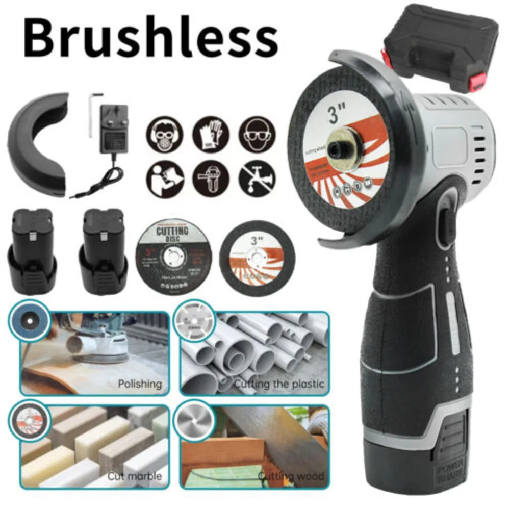 Mini Angle Grinder Cordless Electric Brushless Grinding Polishing Tool 2 Battery