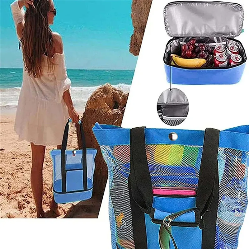 

Heat Preservation Picnic Beach Bag Women Mesh Transparent Double-layer Swim Storage High Capacity Shopping Waterproof Bags Tote