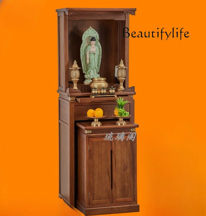 Chinese Solid Wood Buddha Niche Buddha Cabinet God of Wealth Altar Guanyin Home Altar