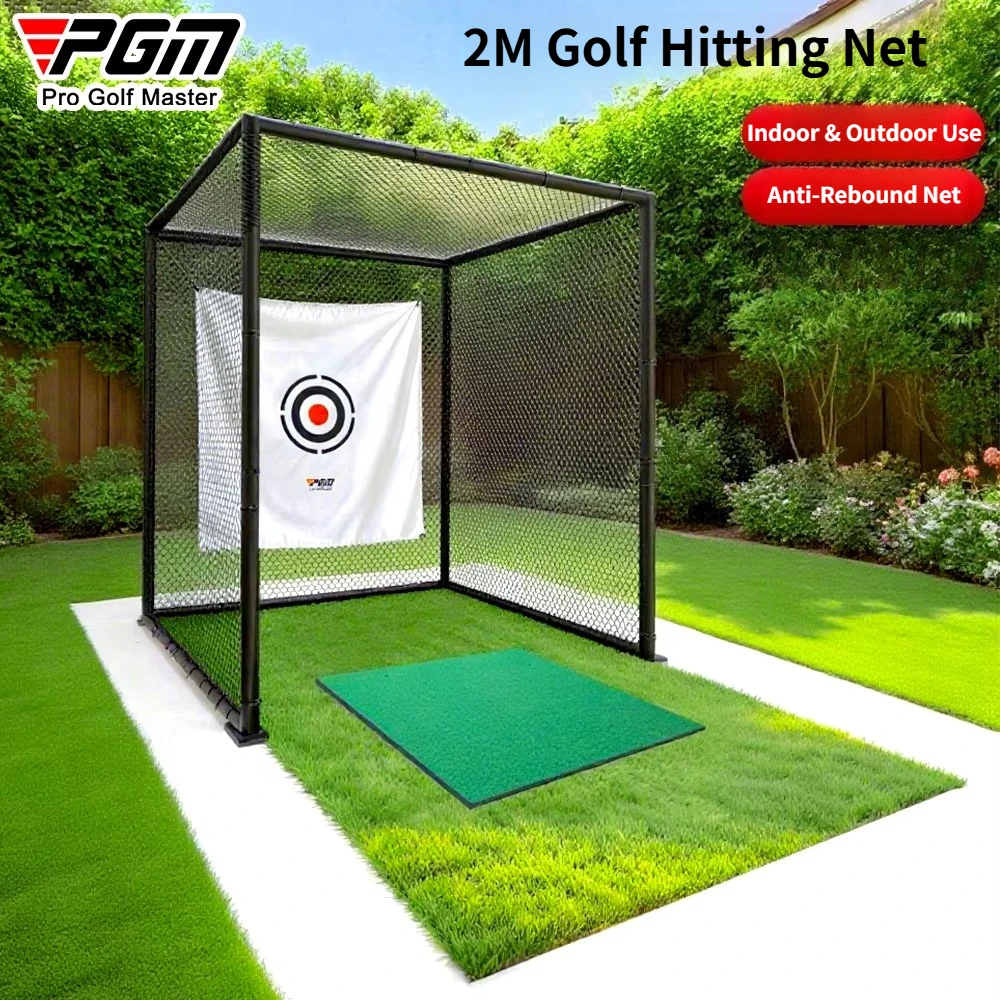 PGM 2M Golf Practice Net Set Professional Hitting Cage With Hitting Mat Indoor Outdoor Swing Chipping Training Net Kit