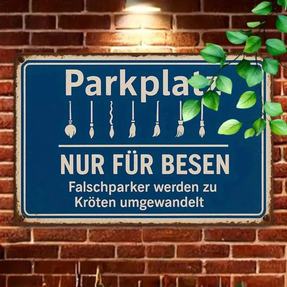 Parking Lot - Brooms Only - German - Funny - Tin Sign - Vintage Durable Metal Sign - Wall Decoration, Home Office, Bar, Men's Exclusive Space