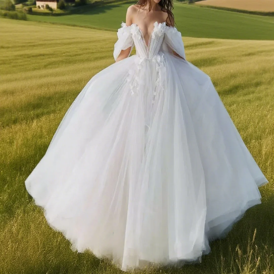 

Customized floral wedding dress, detachable sleeve wedding dress, backless appliquéd sweetheart bride formal wedding dress