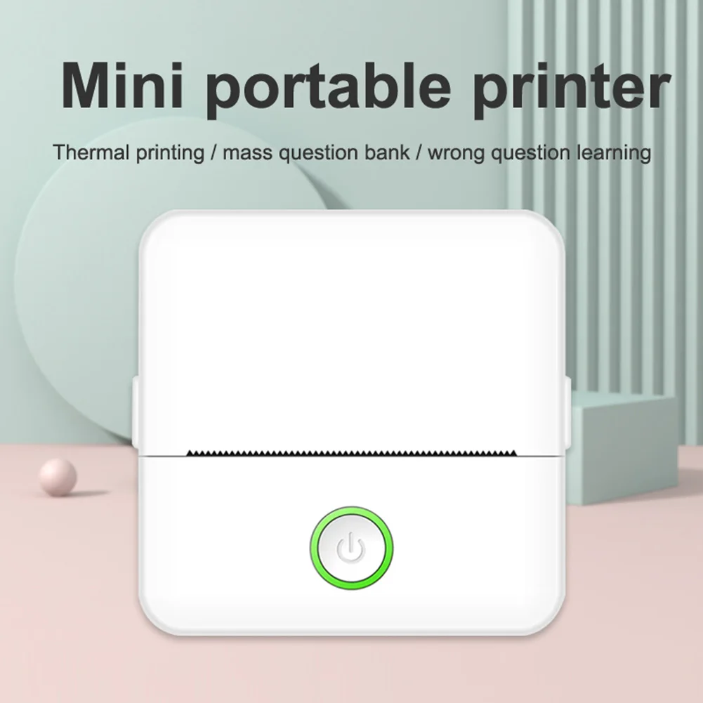 Wirelessly BT 200dpi Mini Pocket Printer with 6 Rolls Paper Inkless Thermal Compact Printer Support for iOS Android