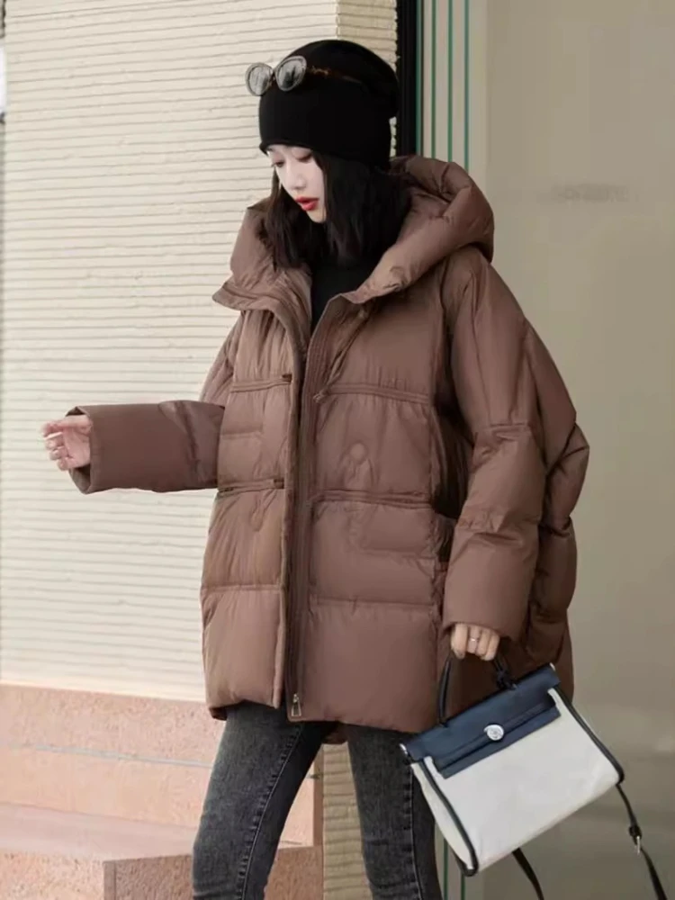 90% 화이트 덕 다운 재킷 여성용 후드 가을 겨울 두꺼운 따뜻한 플러스 사이즈 패딩 코트 오버사이즈 캐주얼 루즈 여성 파카