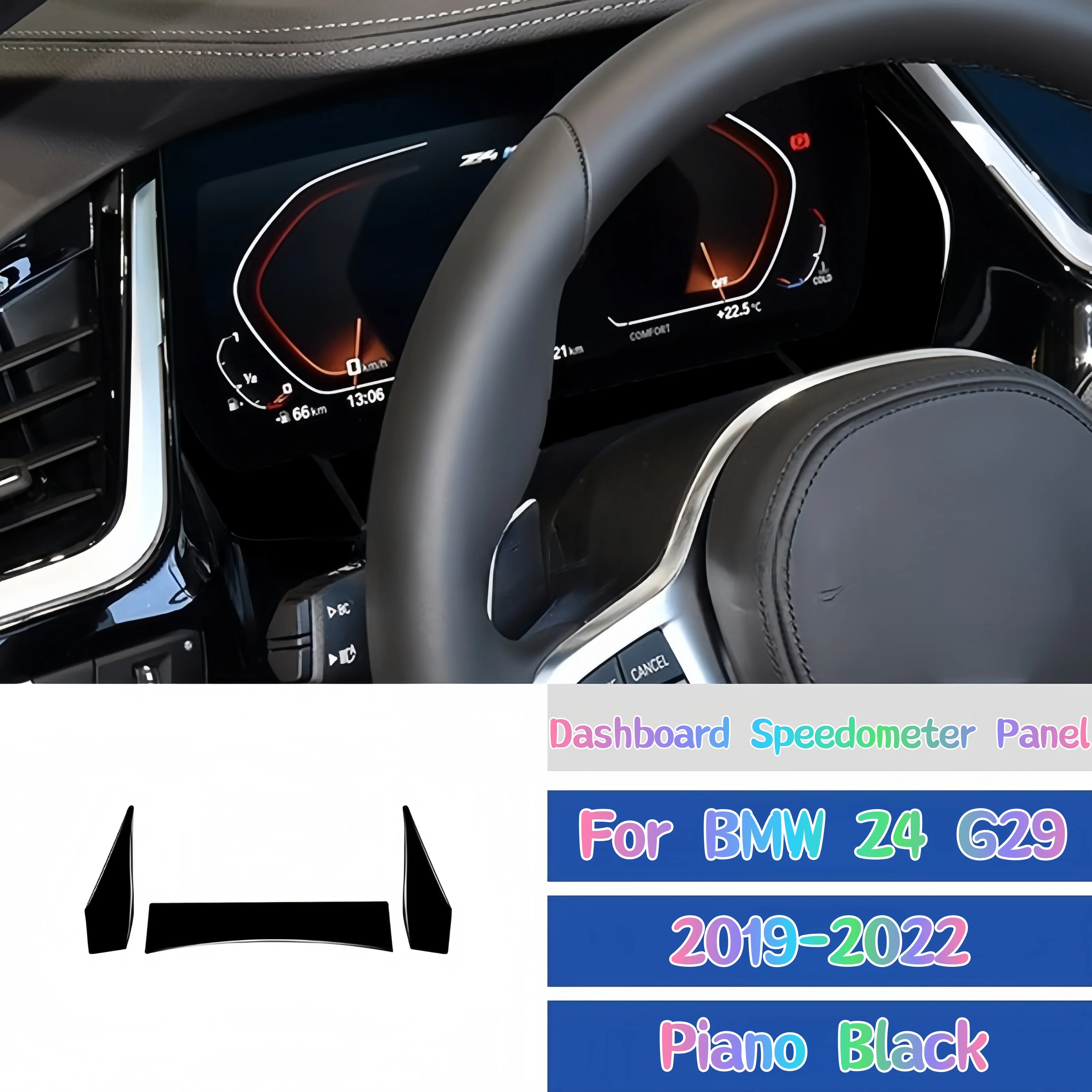 For BMW Z4 G29 2019-2022 Piano Black Car Dashboard Speedometer Surround Trim Cover Decoration Stickers Interior Accessories