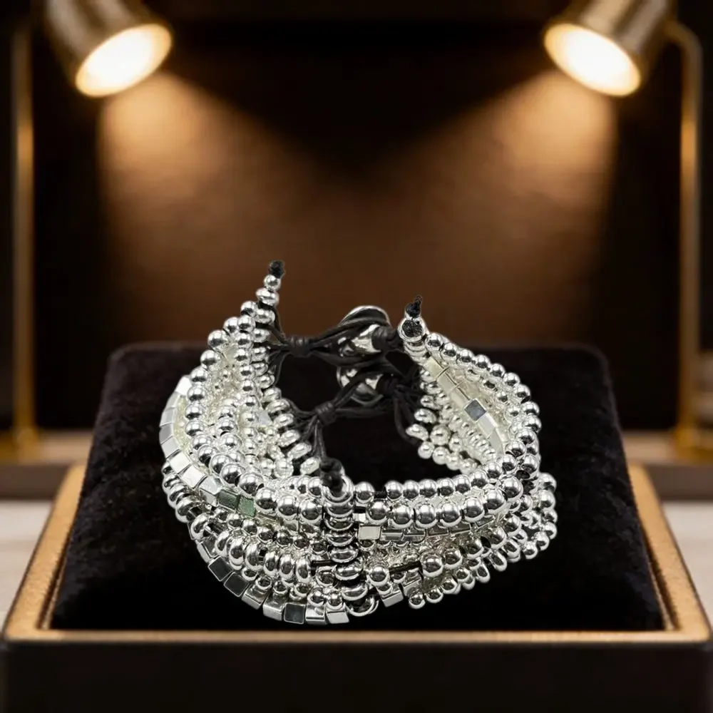 2026 Spain Light Luxury Versatile Silver Geometric Multi layer Beaded Bracelet Jewelry Accessories Premium Gift