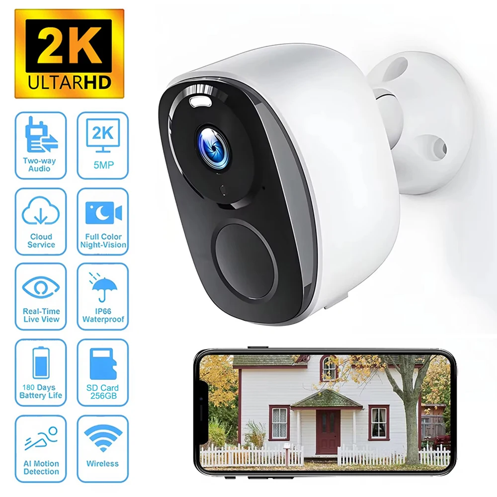 

2K 5MP Outdoor Security Cameras Wireless Wifi Survalance Camera 5x Zoom Human Motion Detection Night Vision 2-Way Audio Camera