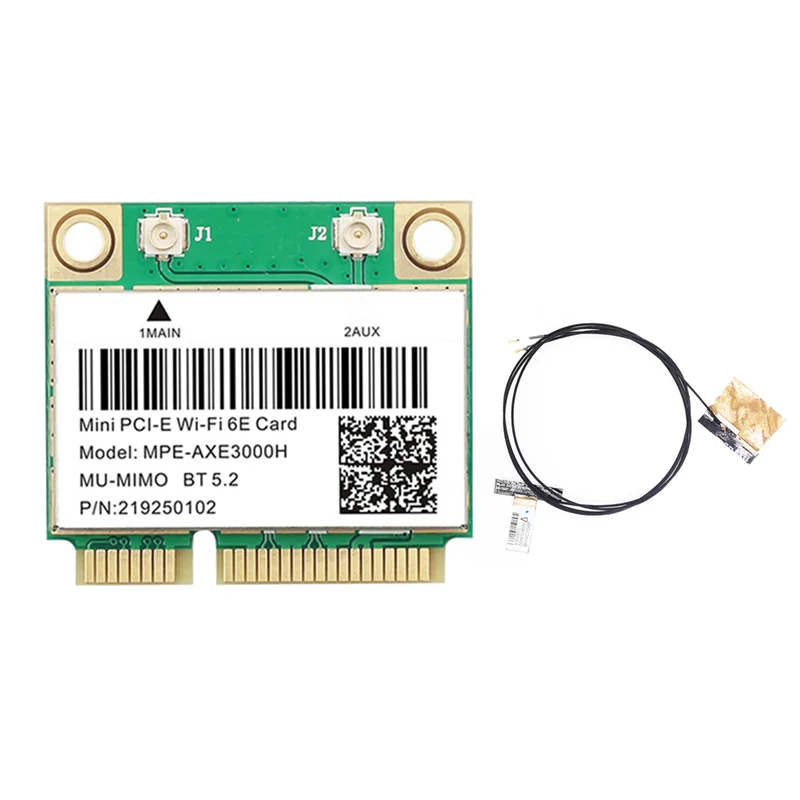 

MPE-AXE3000H WiFi-карта + антенна WiFi 6E 2400 Мбит/с Mini PCI-E для сетевой карты BT 5.2 802.11AX 2,4G/5G/6Ghz Wlan