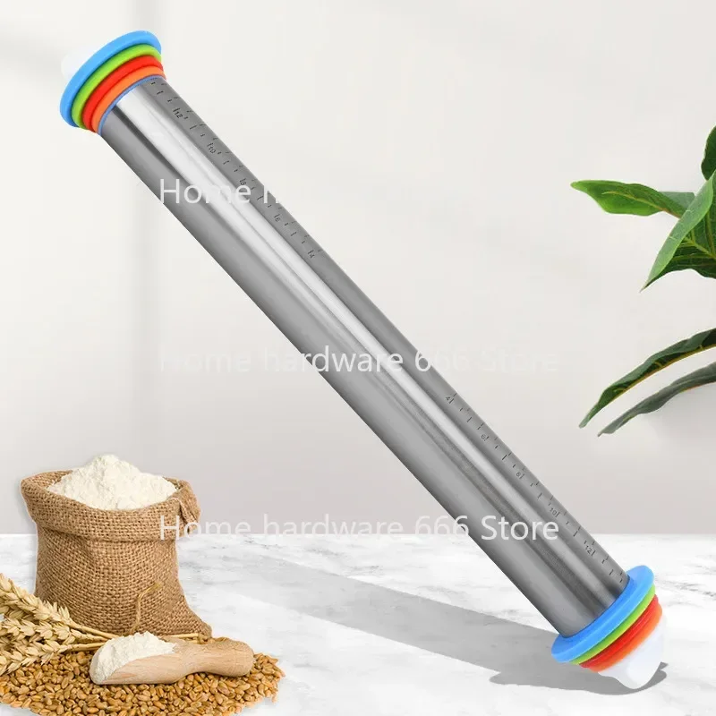 Stainless Steel Rolling Pin with Scale, Flour Stick, Adjustable Size and Thickness