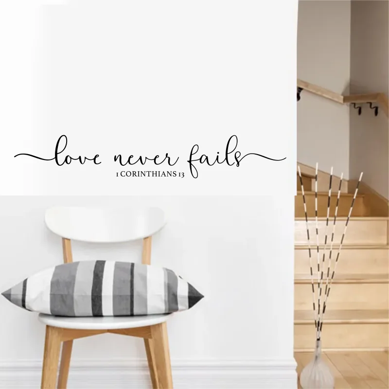 Wedding Love Never Fails 1 Corinthians 13 Wall Sticker Bedroom Marriage Bible Verse Romance Love Jesus Wall Decal #401