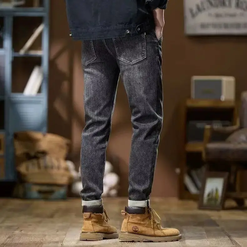 2026 Retro Trendy Brand New Jeans Men's Straight Slim Small Feet Elastic Casual Winter Spring Autumn Work Pants Luxury Jeans