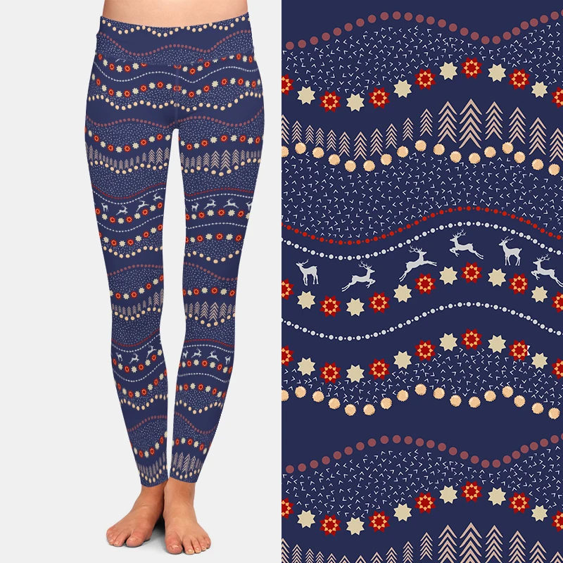 LETSFIND-pantalones de Fitness para mujer, pantalón Sexy de cintura alta con estampado de rayas onduladas, elementos coloridos de Navidad en 3D, Invierno