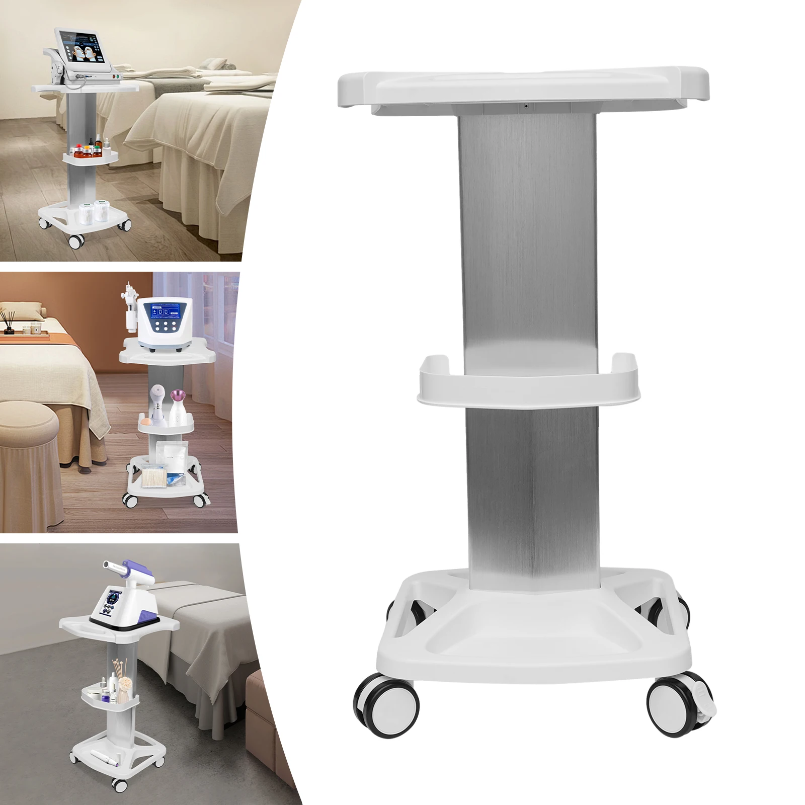 Beauty Salon Rolling Stand Aluminum Alloy+ABS Salon Trolley Cart Stand Beauty Instrument Tray Rolling Cart with Wheel