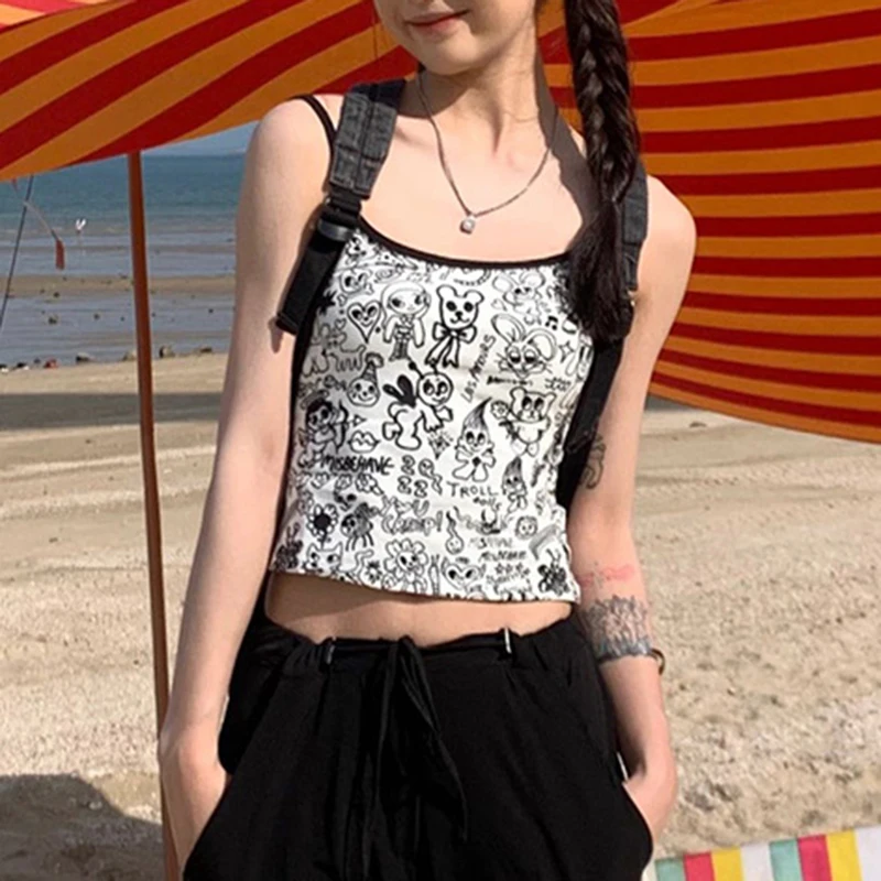 سترة نسائية قطنية مطبوعة على شكل جرافيتي لطيفة على شكل وجه كاجوال ناعمة بأكمام قصيرة، ملابس مريحة للشارع