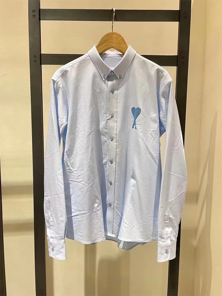 

Princ eenn Blue Long Sve Embroidered Heart irt Women's Simple Elegance Trendy Brand Spring Summer New Sle Couple Top