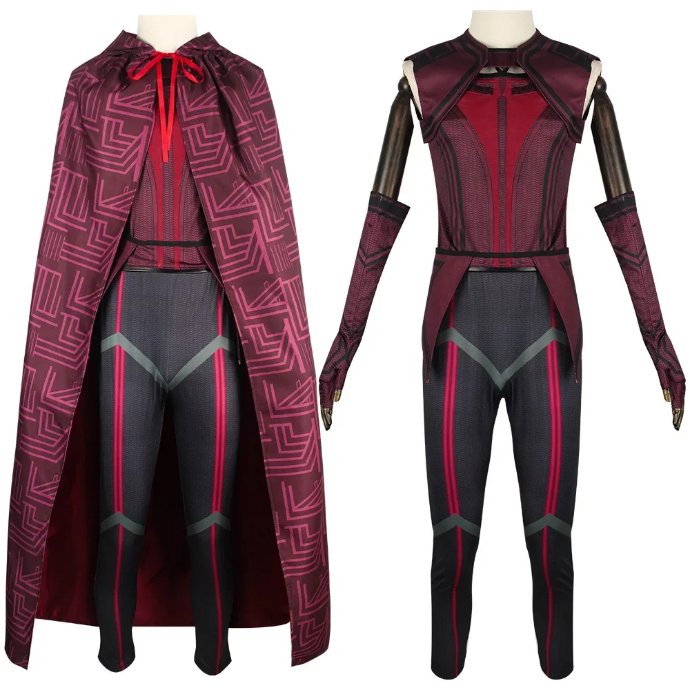 Hallwoon Cosplay Costume Cossky Adult Women Cospaly Costume Wanda Vision Scarlet Witch Jumpsuits Cloak Costume Carnival