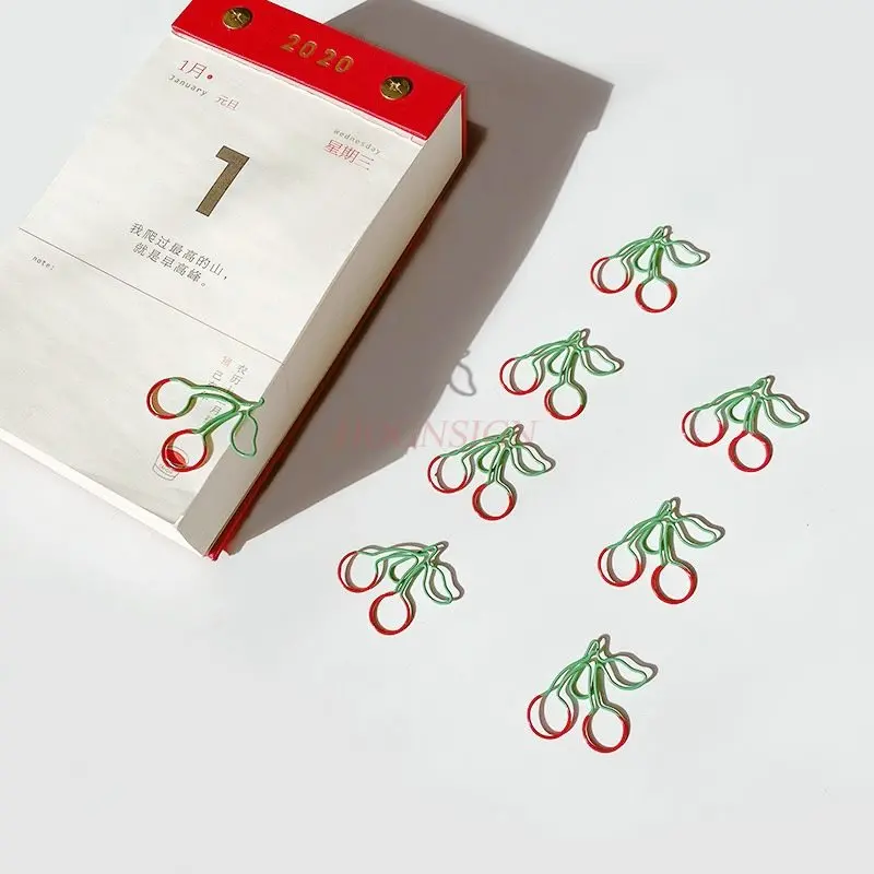 20pcs Double-color cherry-shaped paper clip, cute design, decorative bookmark, student stationery, paper binder clip