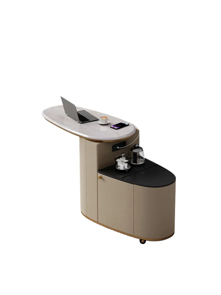 

Movable tea table kettle integrated tea table light luxury high-end natural marble balcony tea cart