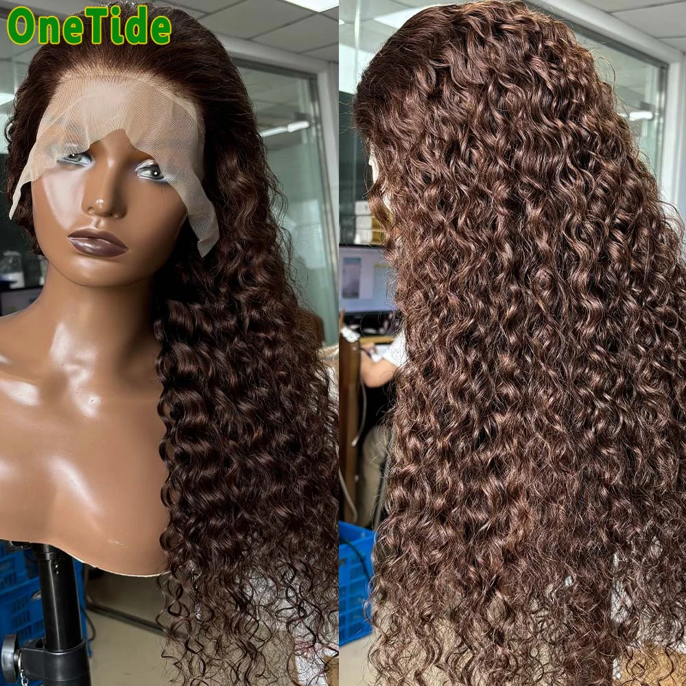 Curly Wave Lace Front Wig, Cabelo Humano, Pré Arrancado, Marrom, Cor Chocolate, Frontal, 13x4