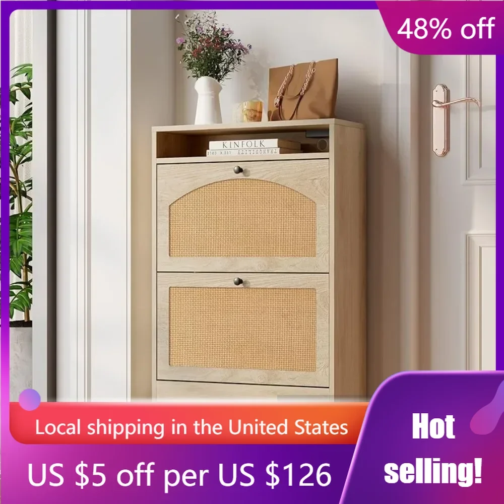 

Slim Shoe Storage for Entryway Shoe Rack Organizer Hallway Home Furniture Living Room (Natural) Freight Free Furnitures Shoes