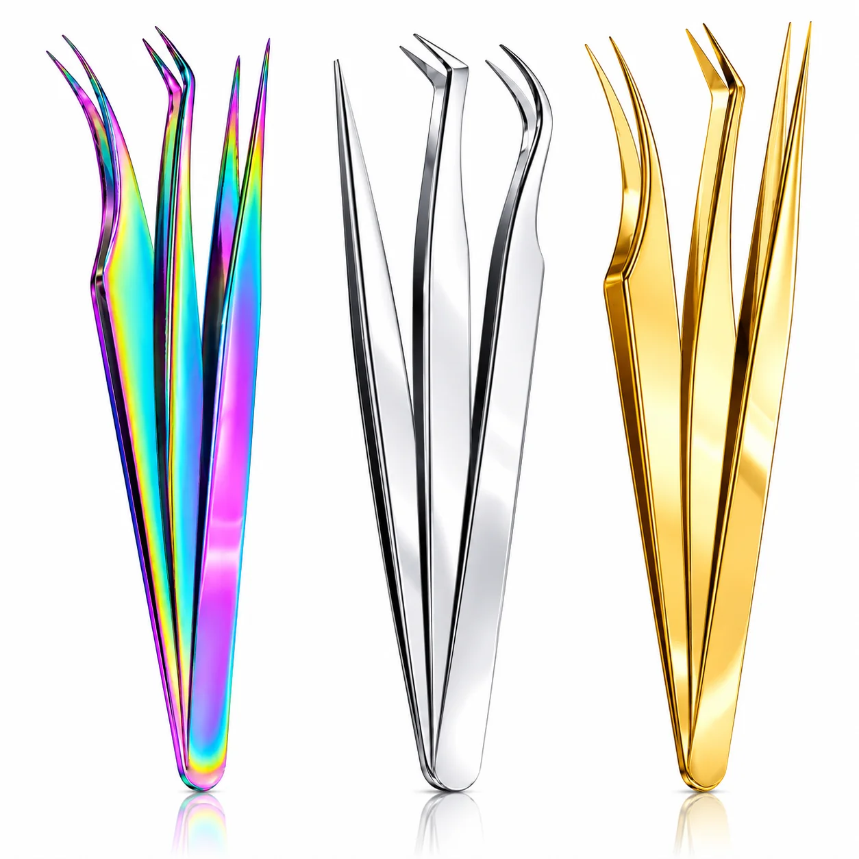 Pincettes à cils courbées et droites professionnelles, 3 pièces, en acier inoxydable 45 °   Outil de greffage pour extensions de cils et de sourcils 1