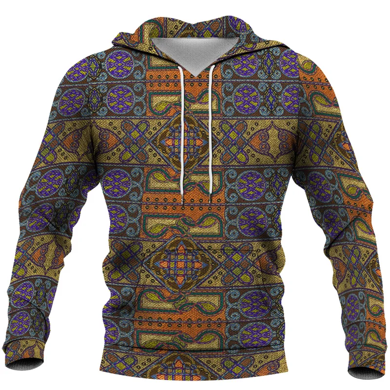 Vintage National Style Pattern Print Men Hoodie Oversized Clothing Hooded Sweatshirt Tracksuit Female Casual Pullover Size S-6XL