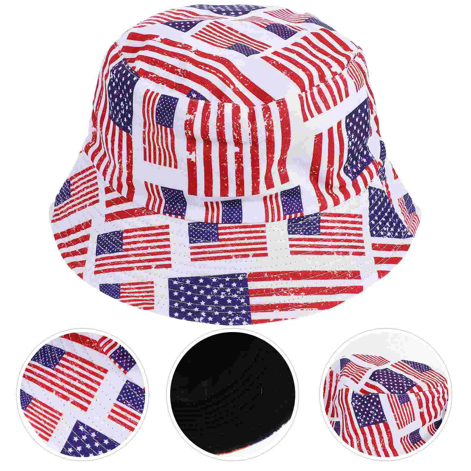 Fisherman's Hat Beach Caps Sunshade Bucket American Flag Double Sided Wear Polyester Crochet Reversible