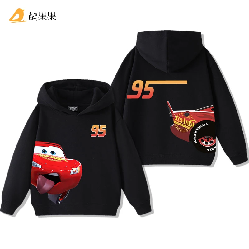سويت شيرت بقلنسوة مطبوع عليه Cars Lightning McQueen Fun للأطفال والأولاد والبنات للخريف والشتاء كاجوال أنيق دافئ بقلنسوة للطلاب