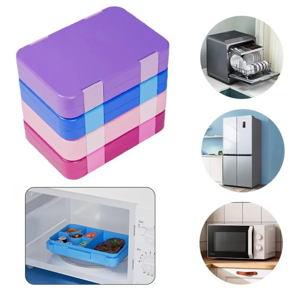 

Portable 810ml Lunch Box Divided Interlayer Microwave Oven Bento Box Leakproof Easy to Clean Fork Spoon Preservation Box