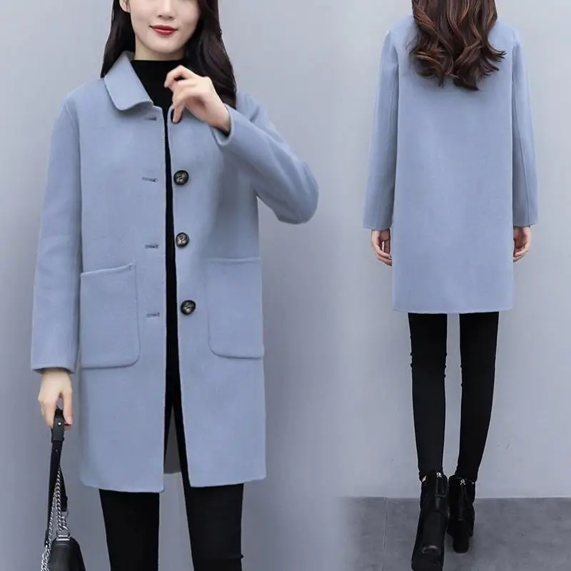 Cappotto in Lana Rinforzato Taglie Forti Autunno Inverno, Cardigan Aperto Casual Versatile per Donne Curvy