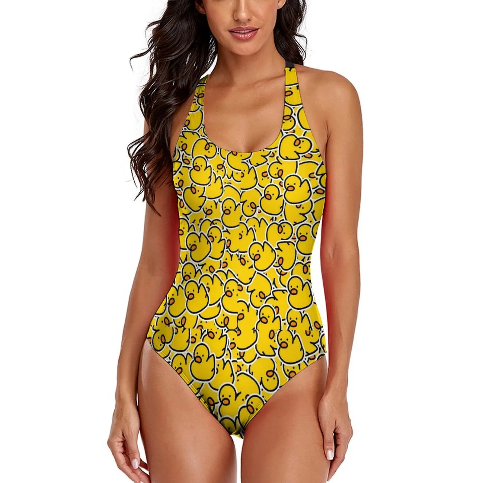 Bunch of Rubber Ducks Swimsuit Yellow Animal Swimwear One Piece Monokini Sexy Aesthetic Surfing Bodysuit Large Size