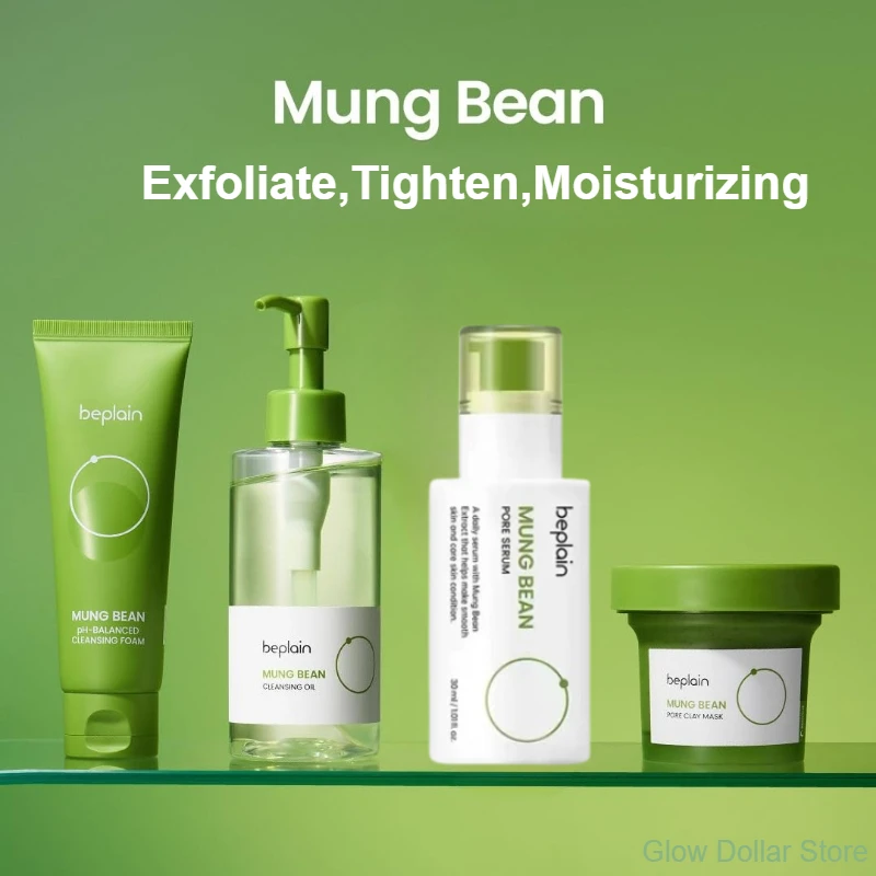 Suero coreano de poros de frijol mungo Beplain, espuma limpiadora de poros profundos, aceite removedor de maquillaje y máscara de arcilla, productos para el cuidado de la piel reafirmante facial