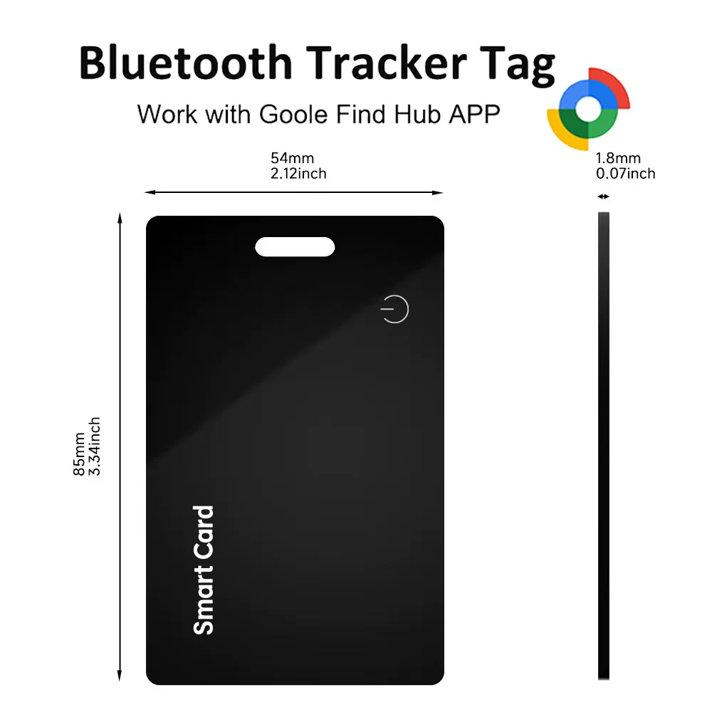 Android Smart Card Wallet Tracker Thin 1.8mm Rechargeable Air Tag Work with Google Find My (Android only), Item Finder Locator