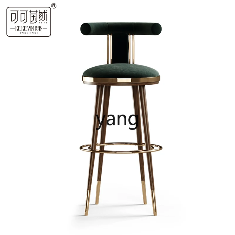 LTT Affordable Luxury Style Metal Modern Solid Wood Bar Chair Backrest High Leg Chair Home Kitchen Island Bench