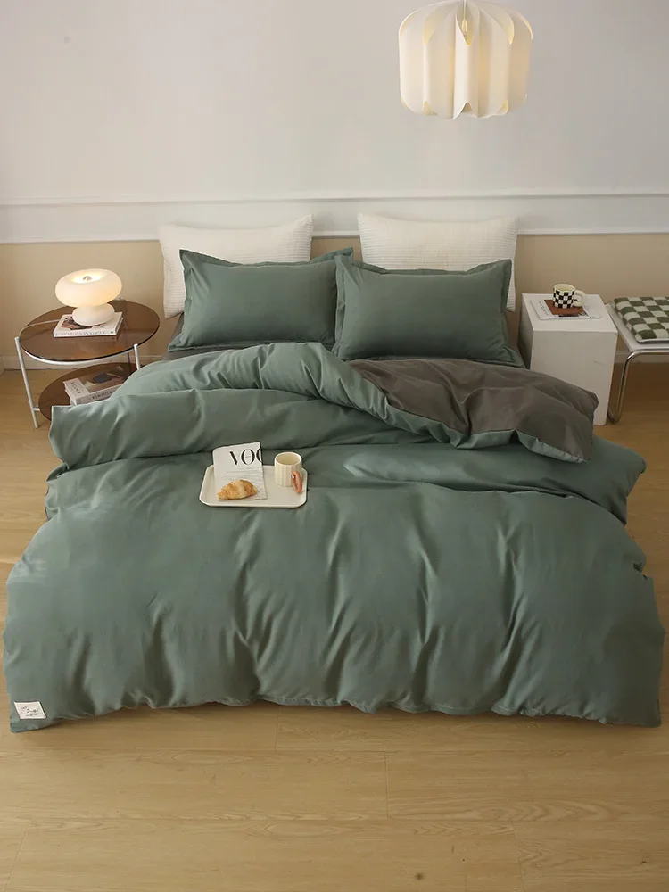 Autumn and Winter 2023 New Four-piece Bed Set Pure Washed Cotton Single Bed Sheet Duvet Cover Three-piece Set