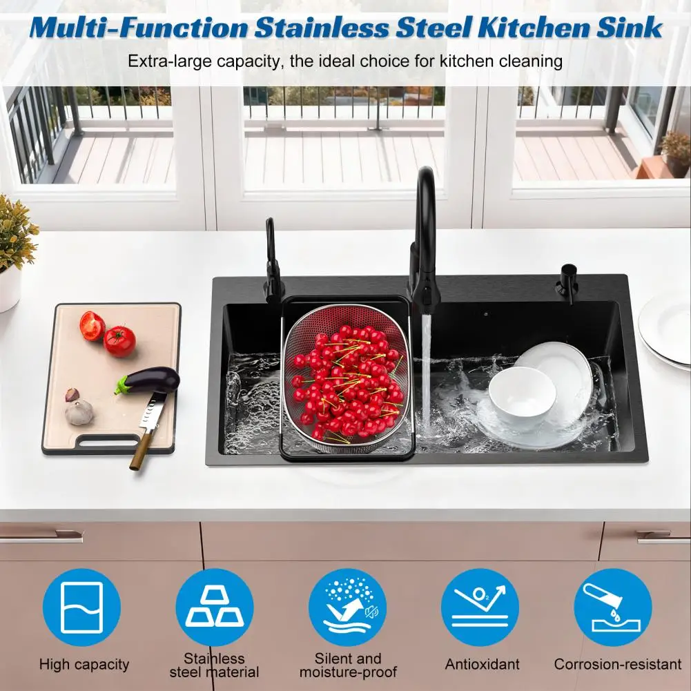 

Kitchen Sink With Pull-Out Faucet Large-Capacity Cleaning Quick Drainage For Home Restaurant Laundry Room Basement Bar Kitchen ﻿
