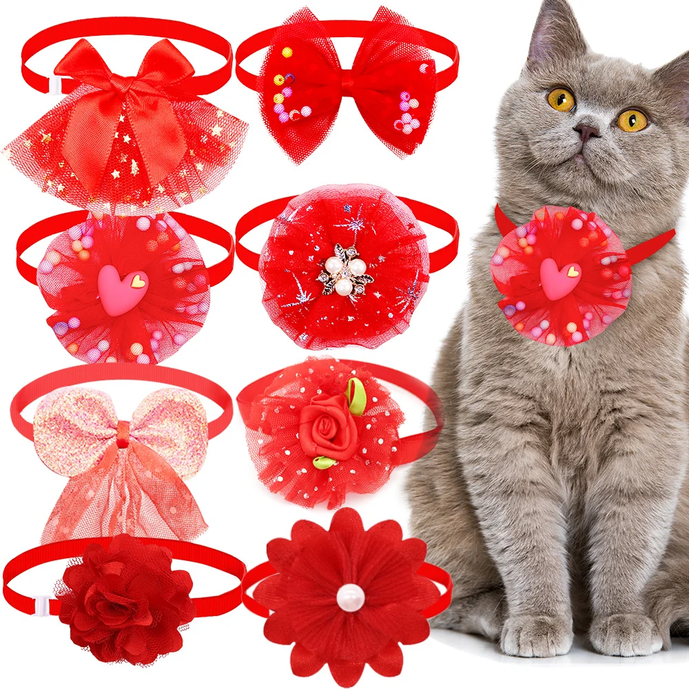 10PCS Colorful Lace Dog Cat BowTies Collar Bulk Puppy Bows Collar Adjustable Bows Necktie for Small Dog Grooming Accessories