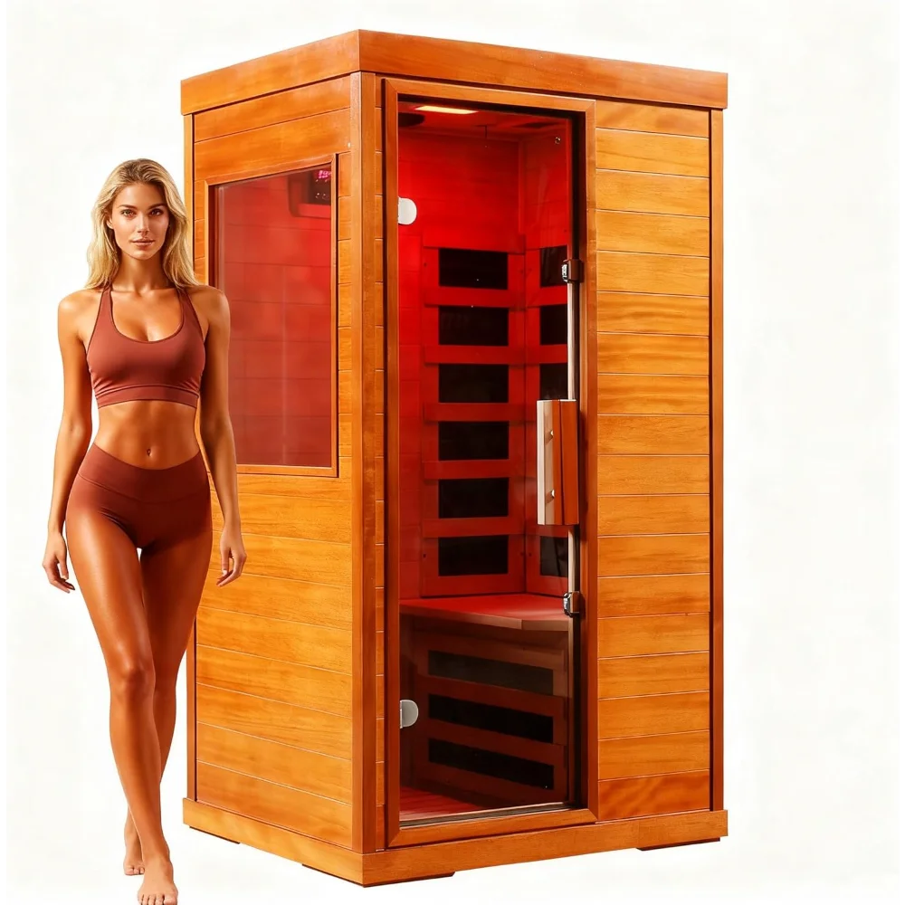 Sauna para 2 personas, sala de Sauna seca interior de infrarrojos lejanos con 6 paneles calefactores de fibra de carbono de baja EMF, música Bluetooth, terapia de 7 colores