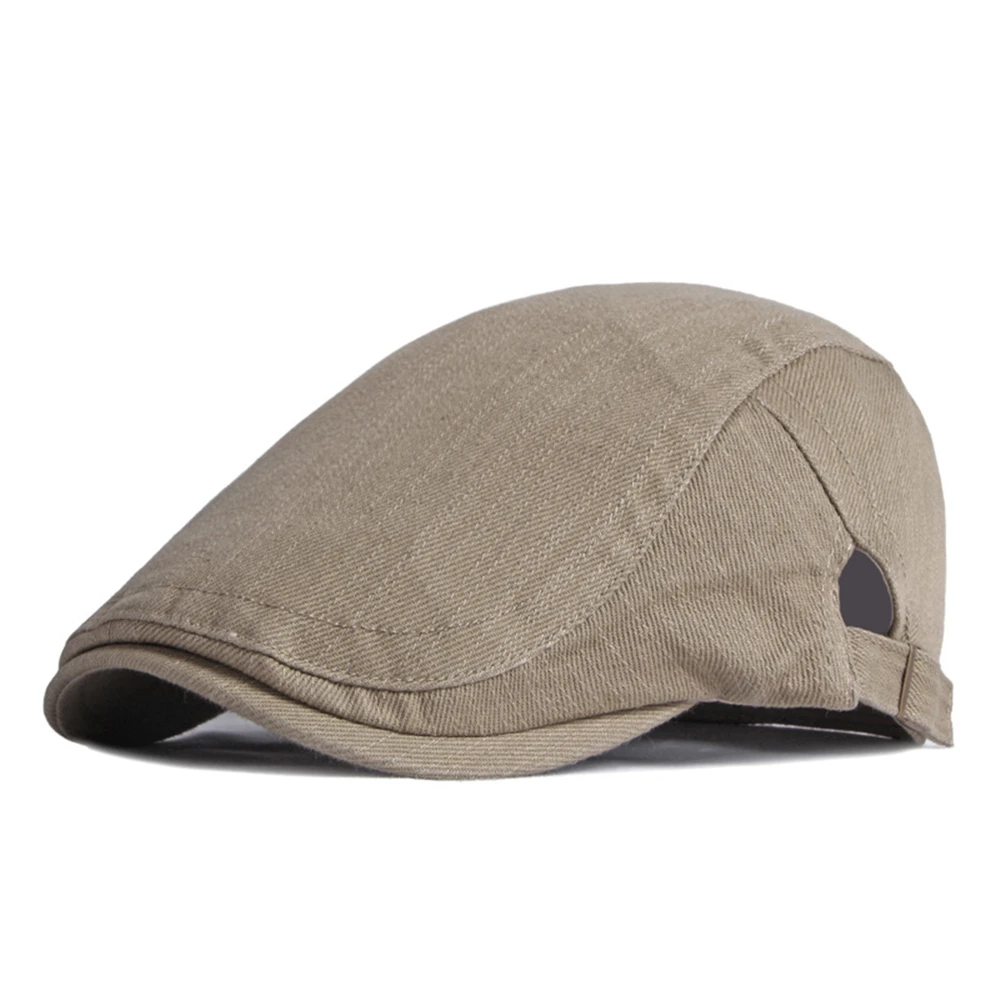 FLAT CAP Summer Beret For Men Cotton Solid Beige Newsboy British Style Solid Flat Cap Adjustable 55-60cm Black Army Green Gray