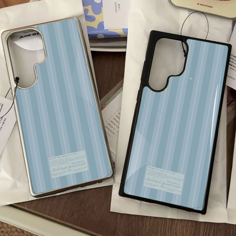 ins blau gestreifte Epoxy-Handyhülle Anti-Sturz für Samsung Galaxy 23/24/25/33 Plus FE ULTRA EDGE
