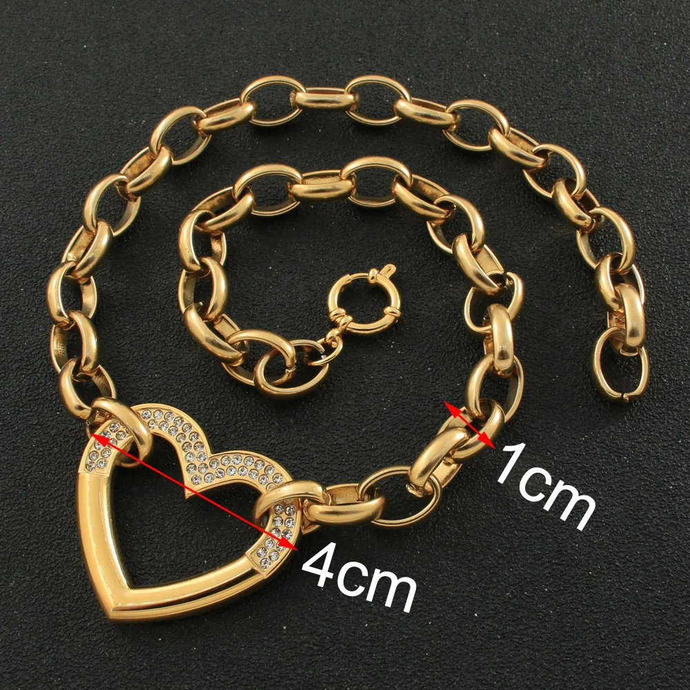 موضة مجوهرات من صلب لا يصدأ للمرأة وفتاة طويل حلية سترة قلادة سلاسل قلب كريستال كبير مُثبت بيع بالجملة