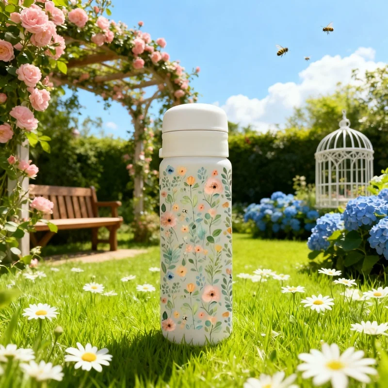 3D Printed Water Cup with Exquisite Floral Element Prints Leakproof Plastic Cup Portable 780ML Large Capacity Water Bottle